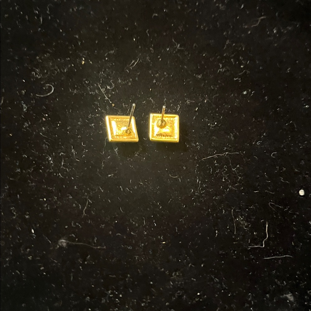 Gold Square Stud Earrings - image 2